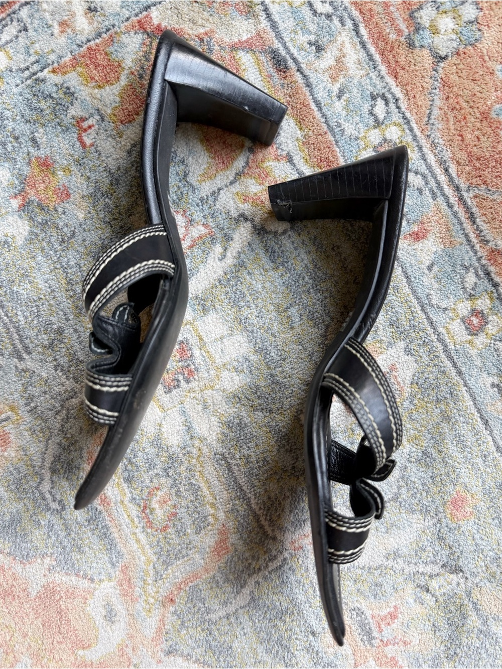 VTG Y2K 90s Franco Sarto Black Leather Square Toe Mule Heel Sandal US7.5 Fairy - Picture 3 of 8
